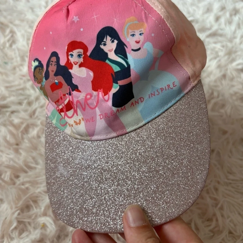Disney Glitter Princess Cap Hat Kids Mulan Cinderella Moana Tiana Ariel Mermaid